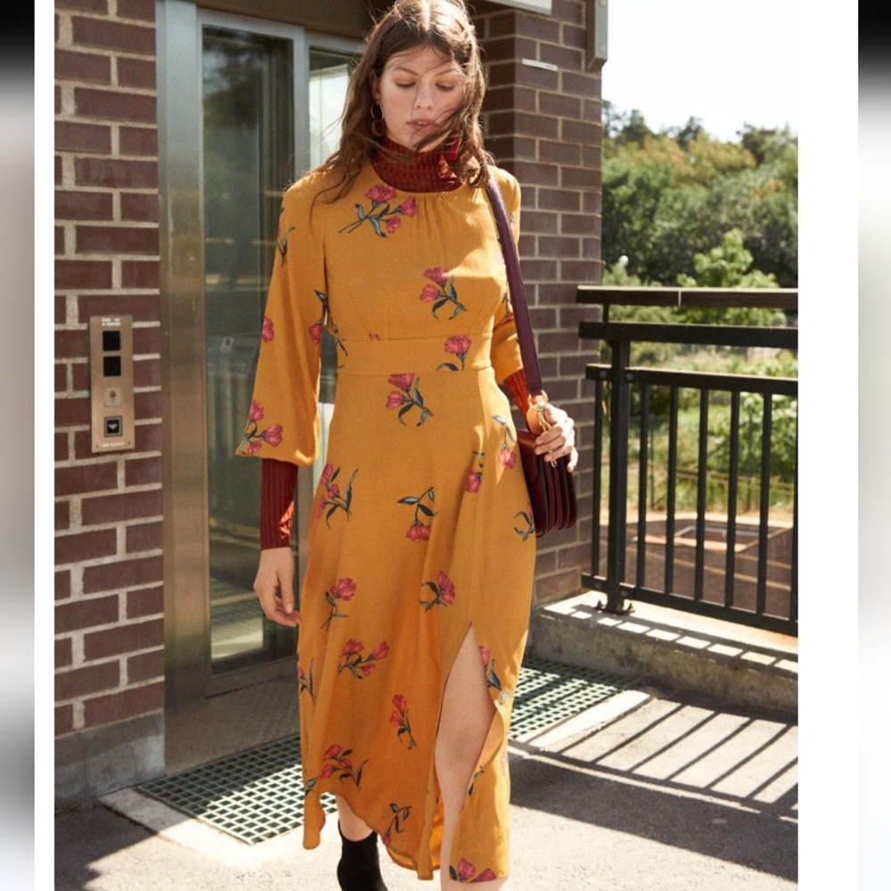 & Other Stories Printed Long Sleeve Midi Dress Size 6